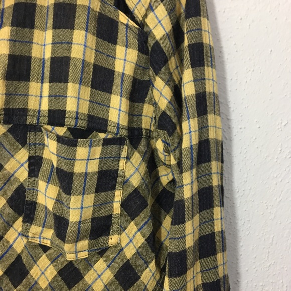 Free People Plaid Button Down Yellow Black Small - Picture 6 of 10